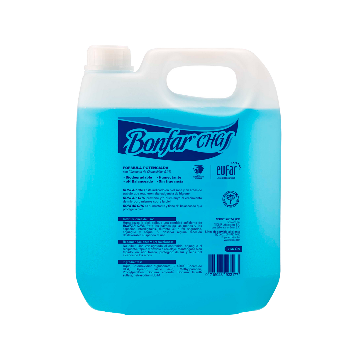 Bonfar CHG Jabón Líquido Antimicrobiano para higiene de la piél GALÓN