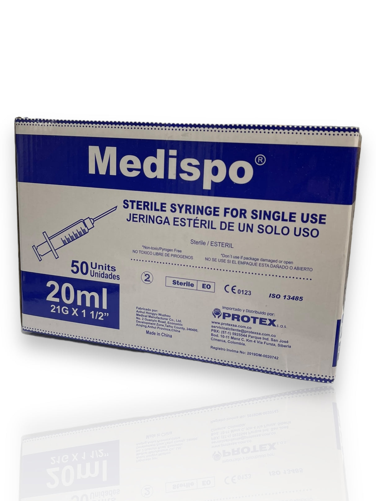 Jeringa estéril de un solo uso 20 ml 21G X 1 1/2" caja X 50 UND MEDISPO