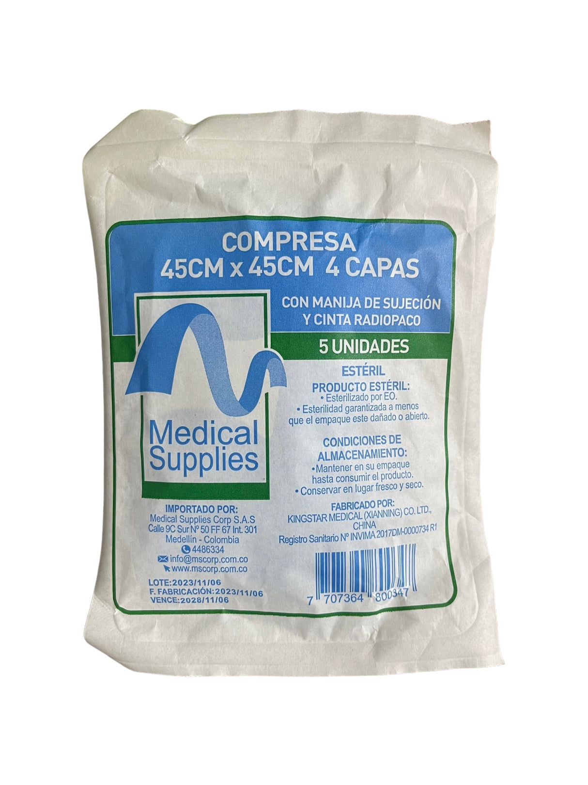Compresa de gasa estéril 45 cm x 45 cm 4 capas MEDICAL SUPPLIES