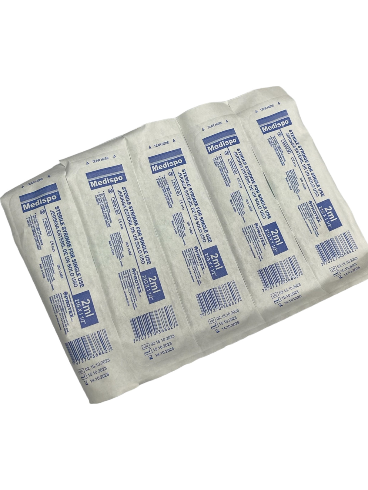 Jeringa estéril de un solo uso 2 ml 21G X 1 1/2" caja X 100 UND MEDISPO