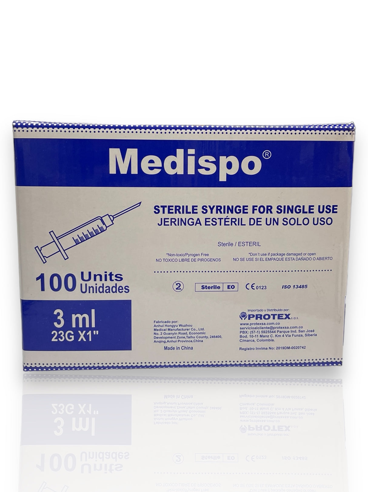 Jeringa estéril de un solo uso 3 ml 23G X 1" caja X 100 UND MEDISPO