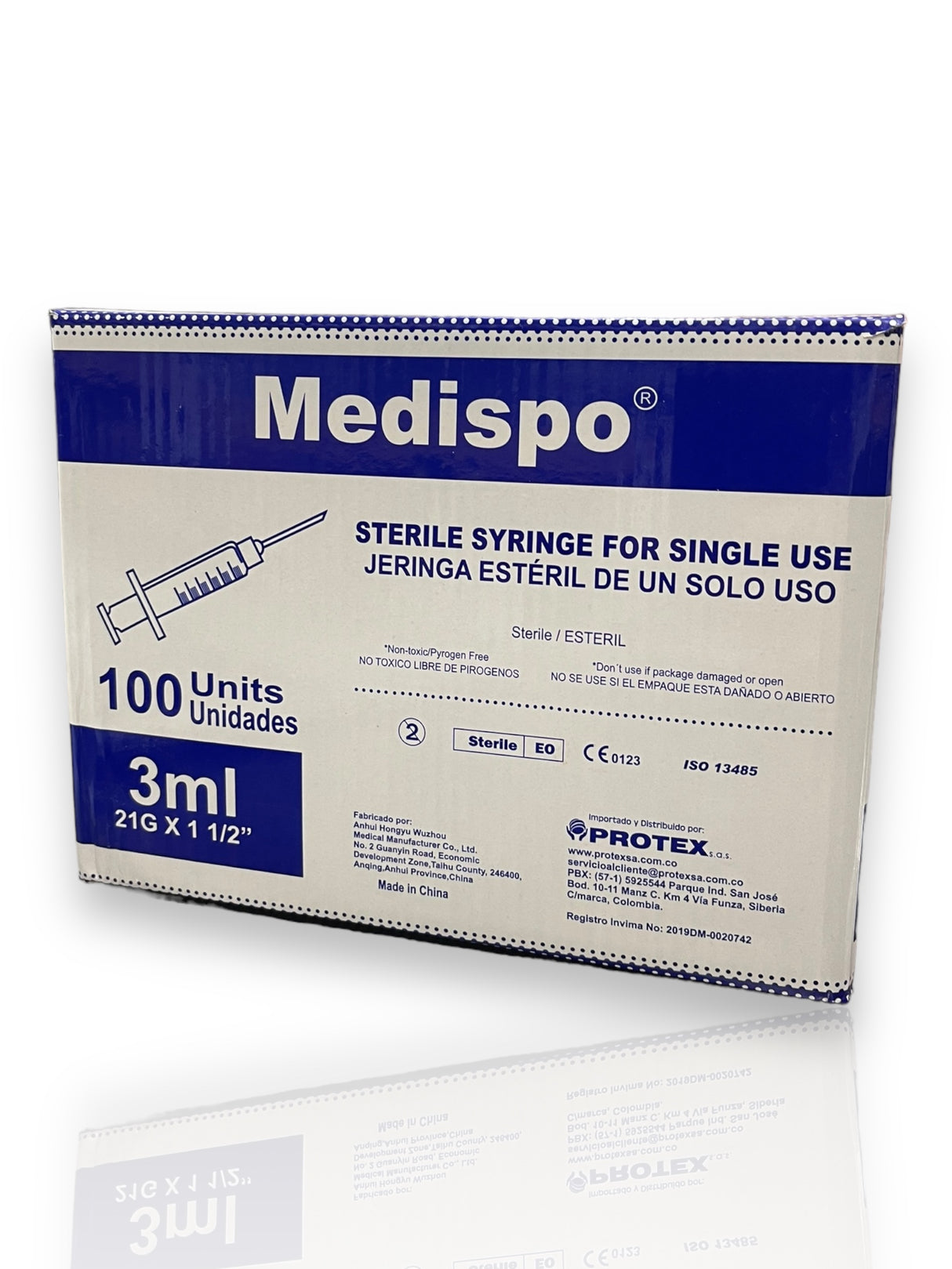 Jeringa estéril de un solo uso 3 ml 21G X 1 1/2" caja X 100 UND MEDISPO